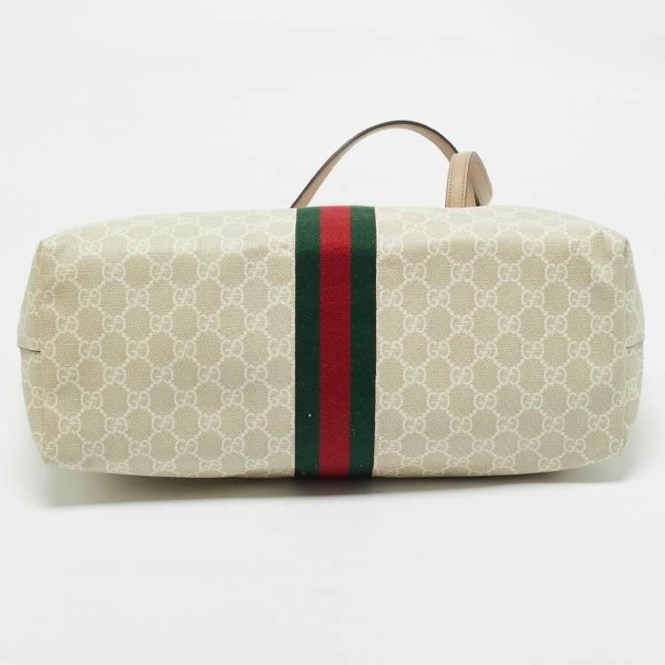 Pre Owned Gucci Beige/White GG Supreme Canvas Large Ophidia Tote