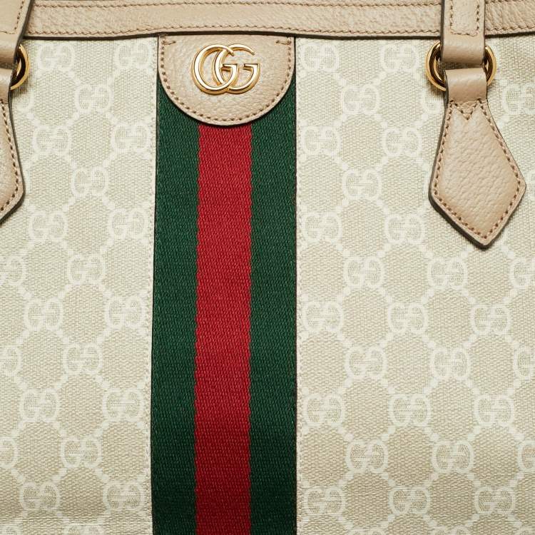 Pre Owned Gucci Beige/White GG Supreme Canvas Large Ophidia Tote