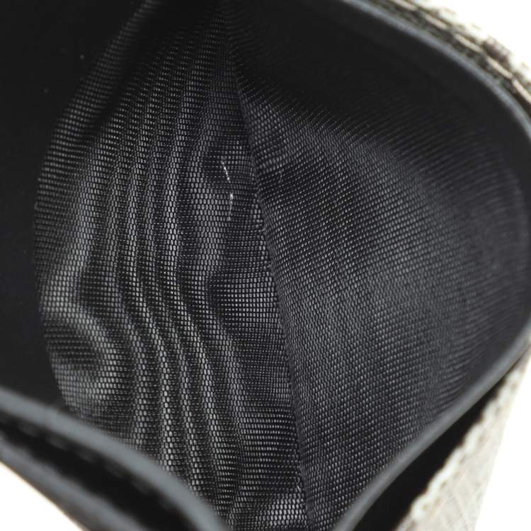 Pre Owned Gucci Black/Beige GG Supreme Canvas and Leather Card Holder