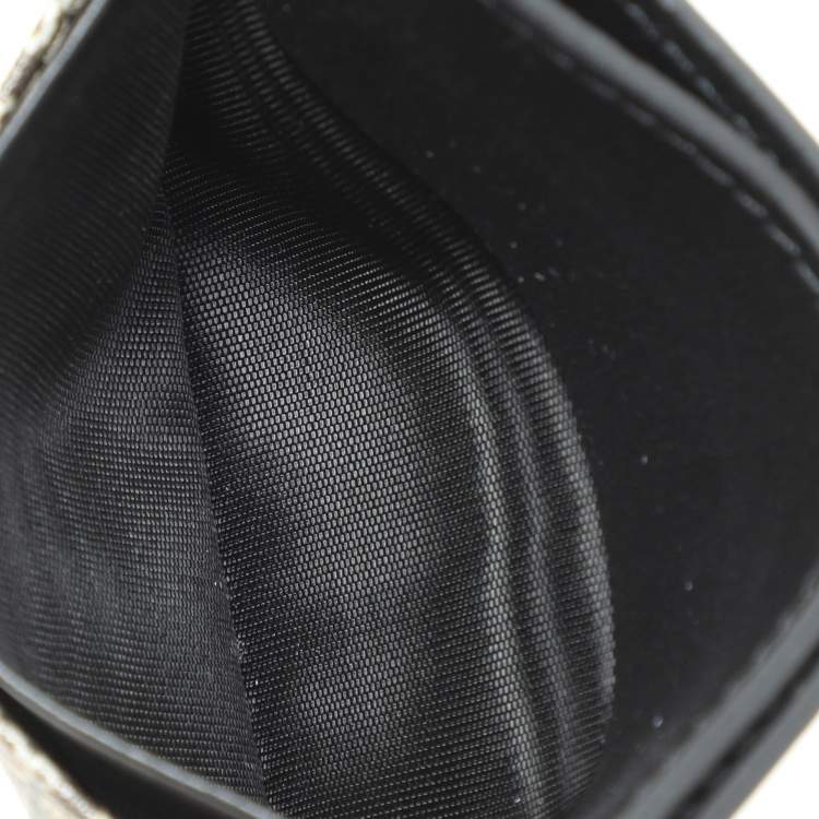 Pre Owned Gucci Black/Beige GG Supreme Canvas and Leather Card Holder