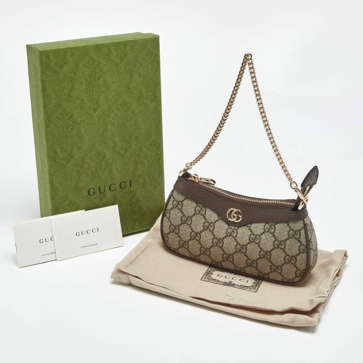 Pre Owned Gucci Beige/Brown GG Supreme Canvas and Leather Mini Ophidia Shoulder Bag