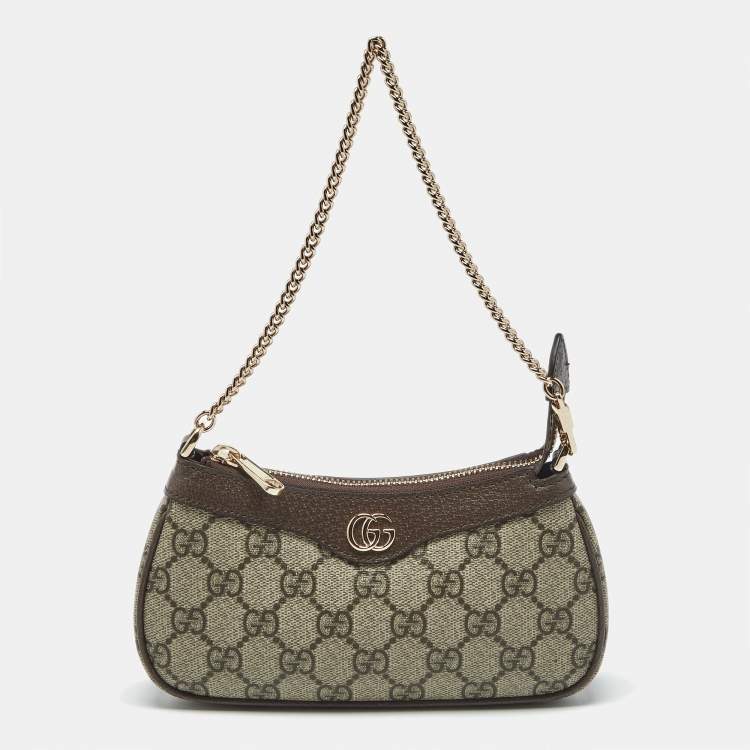 Pre Owned Gucci Beige/Brown GG Supreme Canvas and Leather Mini Ophidia Shoulder Bag