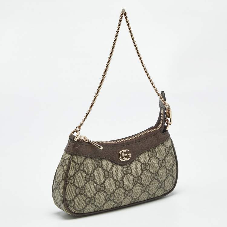 Pre Owned Gucci Beige/Brown GG Supreme Canvas and Leather Mini Ophidia Shoulder Bag