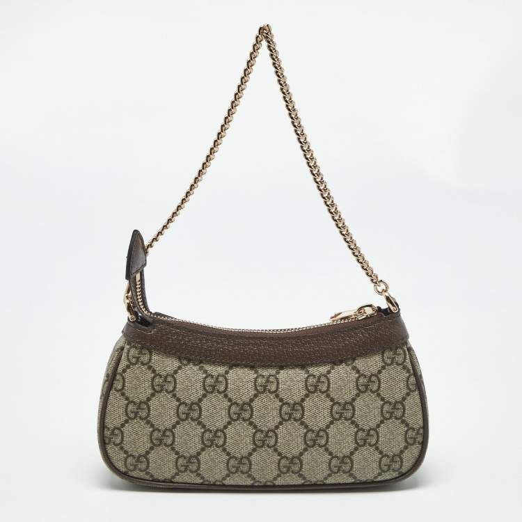Pre Owned Gucci Beige/Brown GG Supreme Canvas and Leather Mini Ophidia Shoulder Bag
