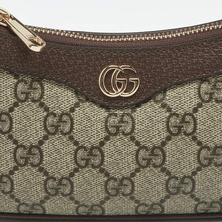 Pre Owned Gucci Beige/Brown GG Supreme Canvas and Leather Mini Ophidia Shoulder Bag