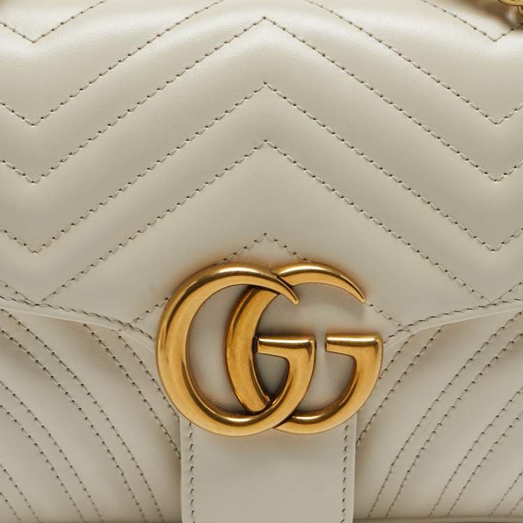 Pre Owned Gucci Off White Matelassé Leather Small GG Marmont Shoulder Bag