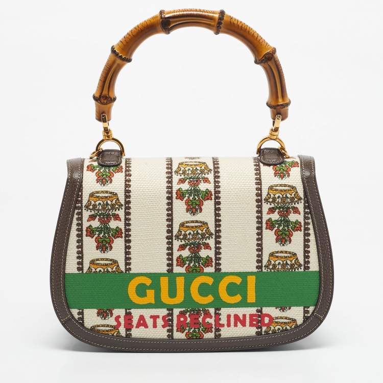 Pre Owned Gucci Brown/Multicolor Canvas Medium 100 Centennial Bamboo Top Handle Bag