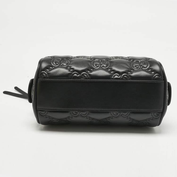 Pre Owned Gucci Black Jumbo GG Matelassé Leather Mini Boston Bag