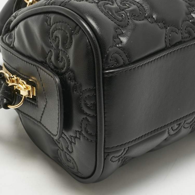 Pre Owned Gucci Black Jumbo GG Matelassé Leather Mini Boston Bag