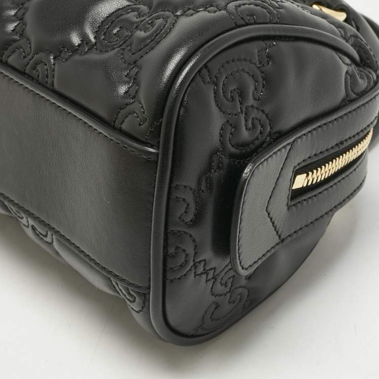 Pre Owned Gucci Black Jumbo GG Matelassé Leather Mini Boston Bag