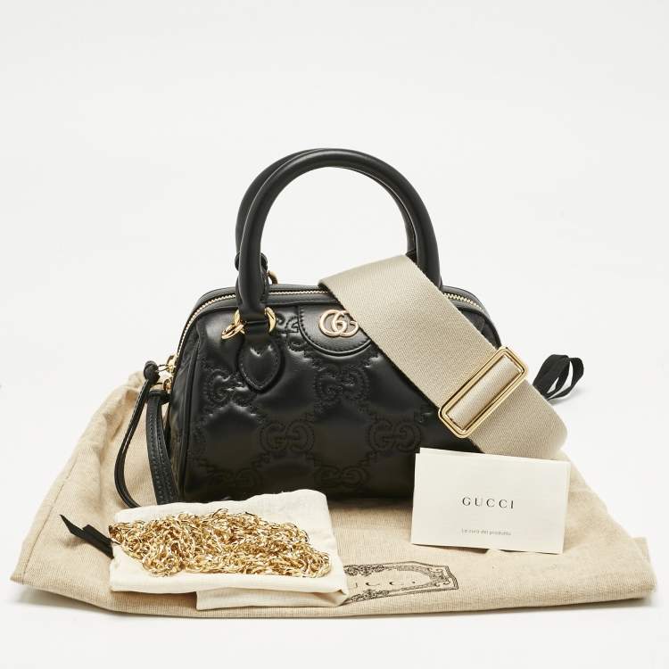 Pre Owned Gucci Black Jumbo GG Matelassé Leather Mini Boston Bag