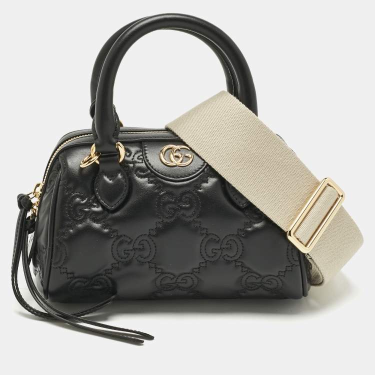 Pre Owned Gucci Black Jumbo GG Matelassé Leather Mini Boston Bag
