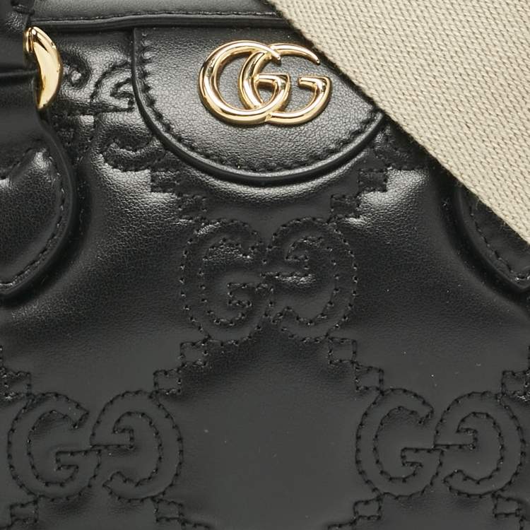 Pre Owned Gucci Black Jumbo GG Matelassé Leather Mini Boston Bag