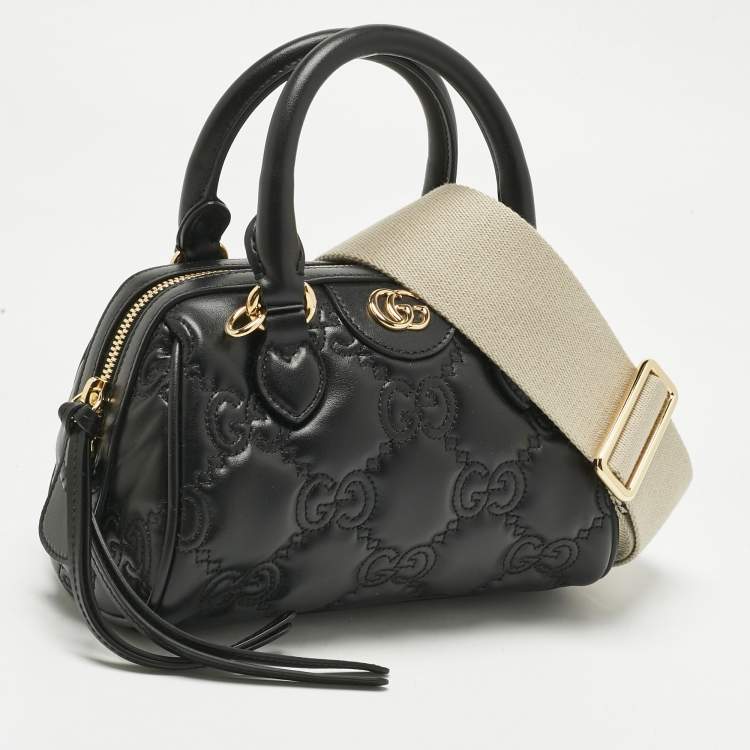 Pre Owned Gucci Black Jumbo GG Matelassé Leather Mini Boston Bag