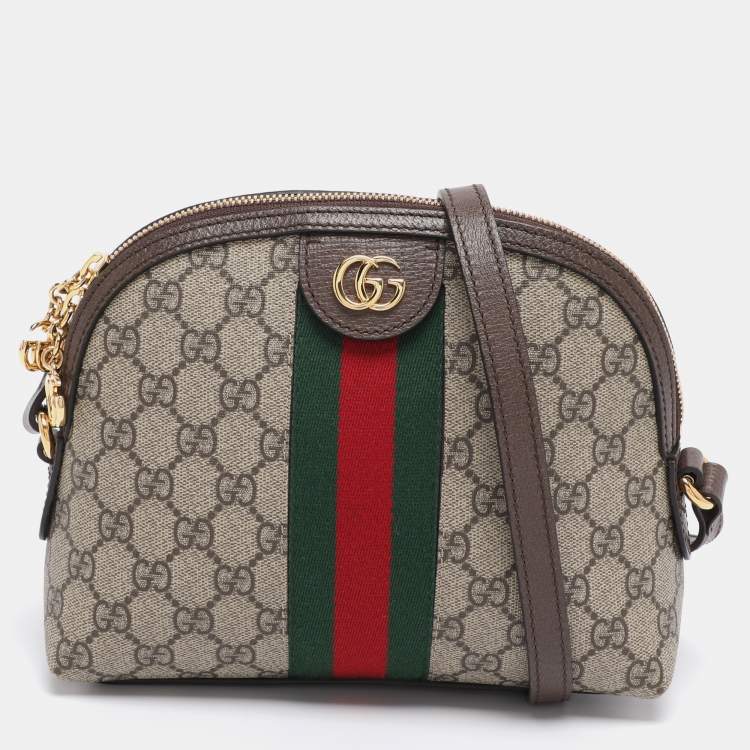 Pre Owned Gucci Brown/Beige GG Supreme Canvas Small Ophidia Shoulder Bag