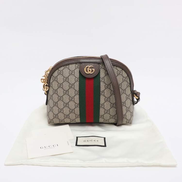 Pre Owned Gucci Brown/Beige GG Supreme Canvas Small Ophidia Shoulder Bag