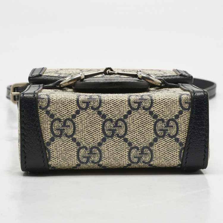 Pre Owned Gucci Beige/Navy Blue GG Supreme Canvas and Leather Mini Horsebit 1955 Bag