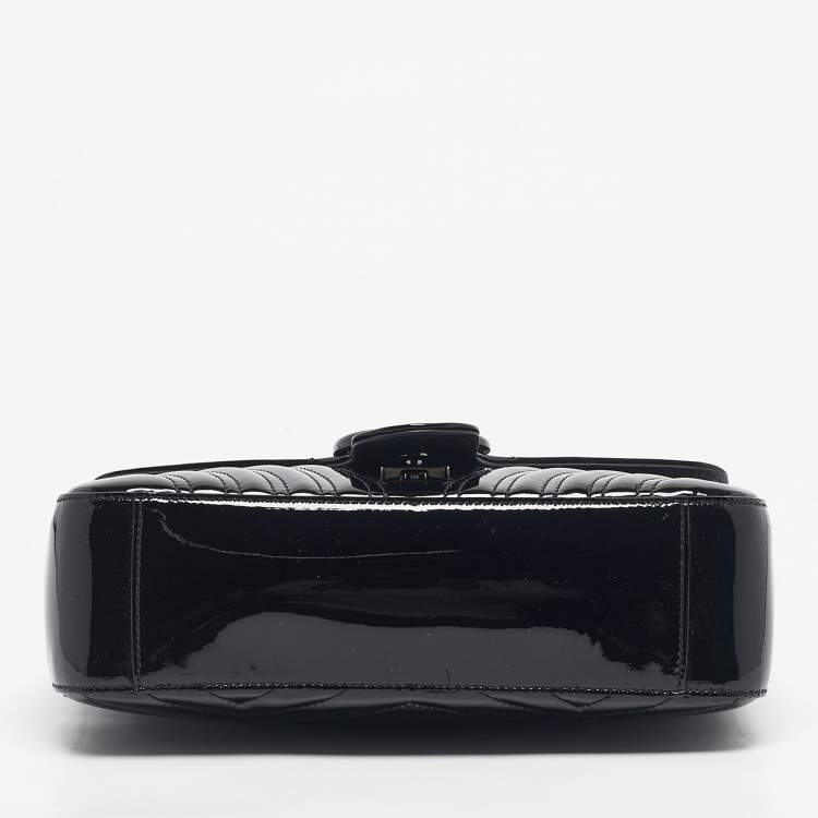 Pre Owned Gucci Black Matelassé Patent Leather Medium GG Marmont Shoulder Bag