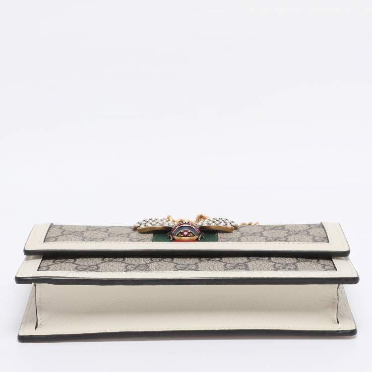 Pre Owned Gucci White/Beige GG Supreme Canvas and Leather Queen Margaret Wallet On Chain
