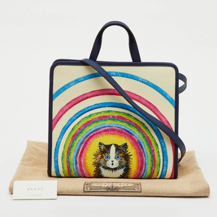 Pre Owned Gucci Multicolor Coated Canvas Louis Wain Cat Rainbow Children's Cat Tote