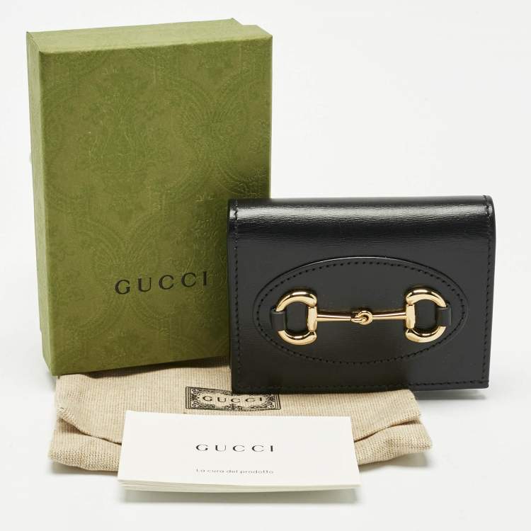 Pre Owned Gucci Black Leather Horsebit 1955 Flap Card Case