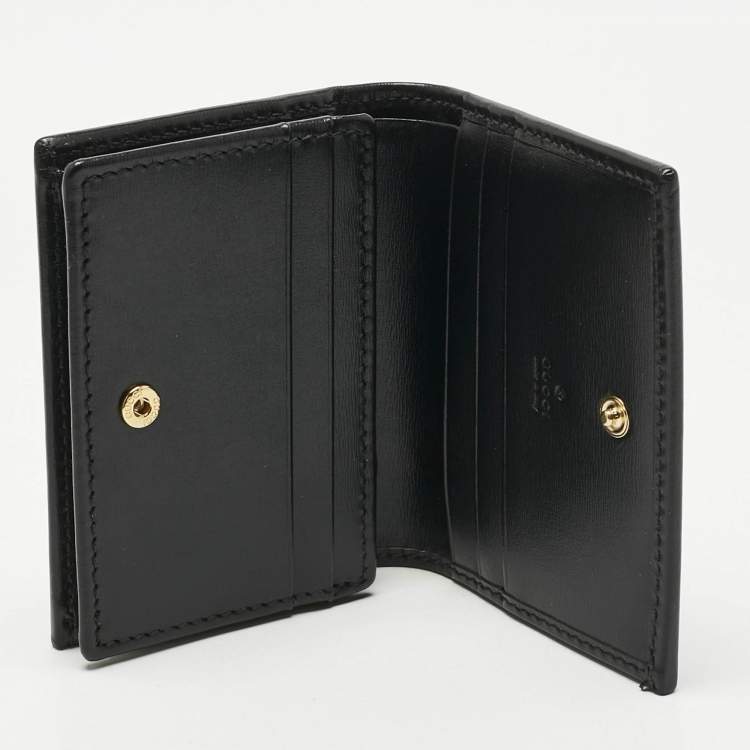 Pre Owned Gucci Black Leather Horsebit 1955 Flap Card Case