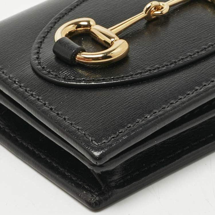 Pre Owned Gucci Black Leather Horsebit 1955 Flap Card Case