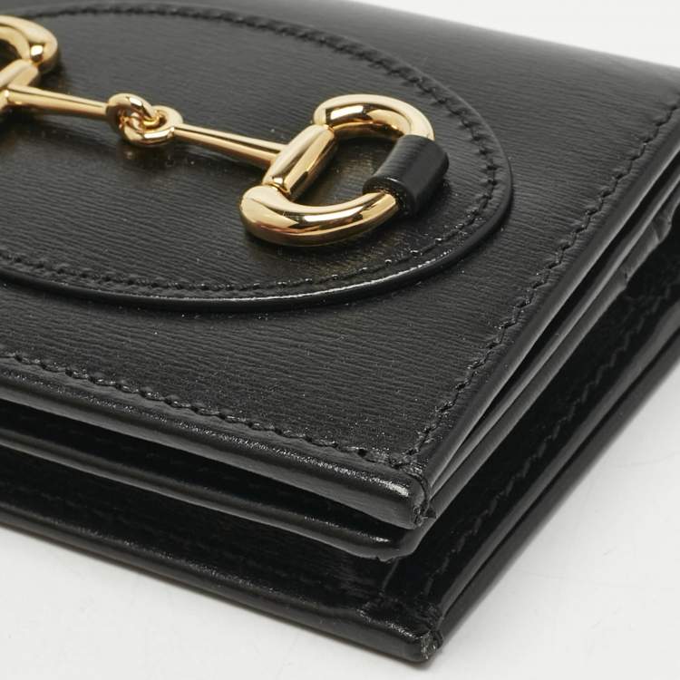 Pre Owned Gucci Black Leather Horsebit 1955 Flap Card Case