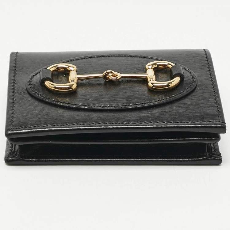 Pre Owned Gucci Black Leather Horsebit 1955 Flap Card Case