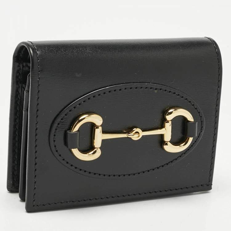 Pre Owned Gucci Black Leather Horsebit 1955 Flap Card Case