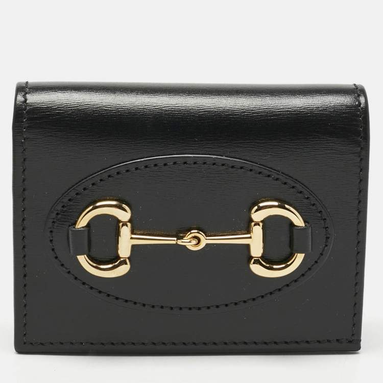 Pre Owned Gucci Black Leather Horsebit 1955 Flap Card Case