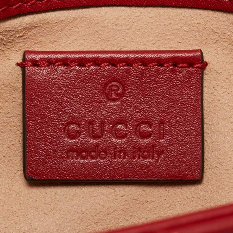 Pre Owned Gucci Red Matelassé Leather Super Mini GG Marmont Shoulder Bag