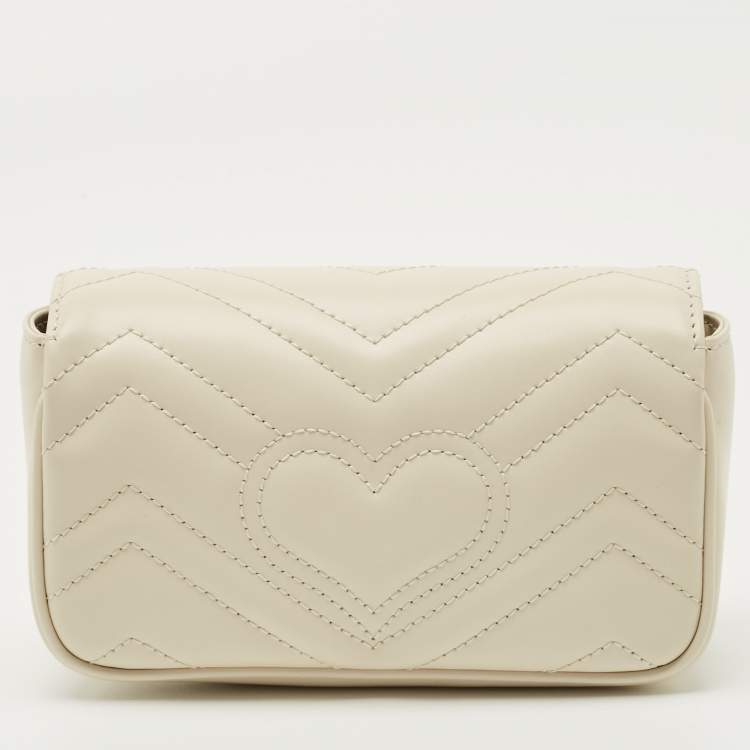 Pre Owned Gucci Off White Matelassé Leather Super Mini GG Marmont Shoulder Bag