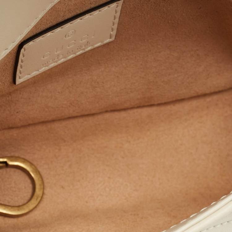 Pre Owned Gucci Off White Matelassé Leather Super Mini GG Marmont Shoulder Bag