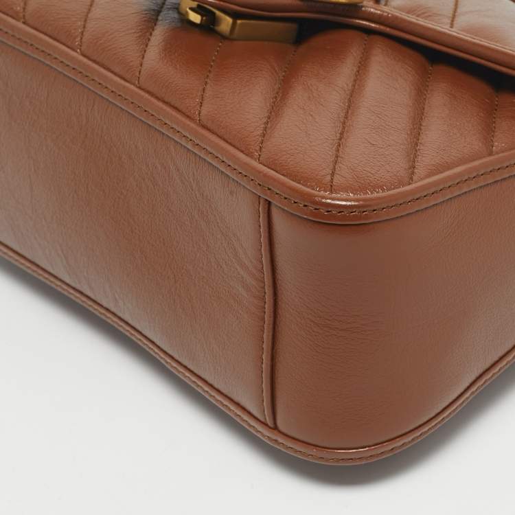 Pre Owned Gucci Brown Matelassé Leather Mini GG Marmont Top Handle Bag