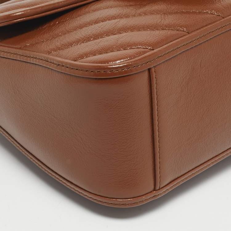 Pre Owned Gucci Brown Matelassé Leather Mini GG Marmont Top Handle Bag