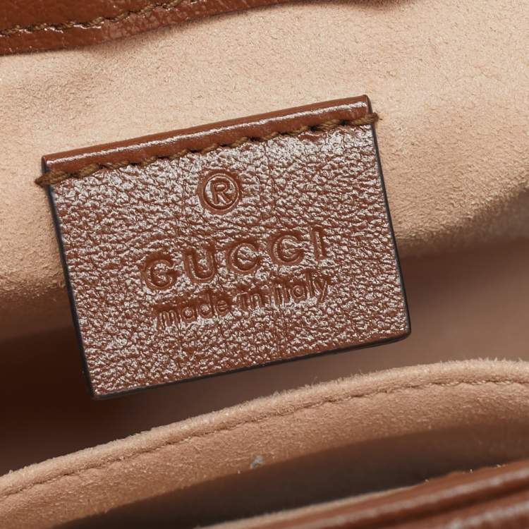 Pre Owned Gucci Brown Matelassé Leather Mini GG Marmont Top Handle Bag