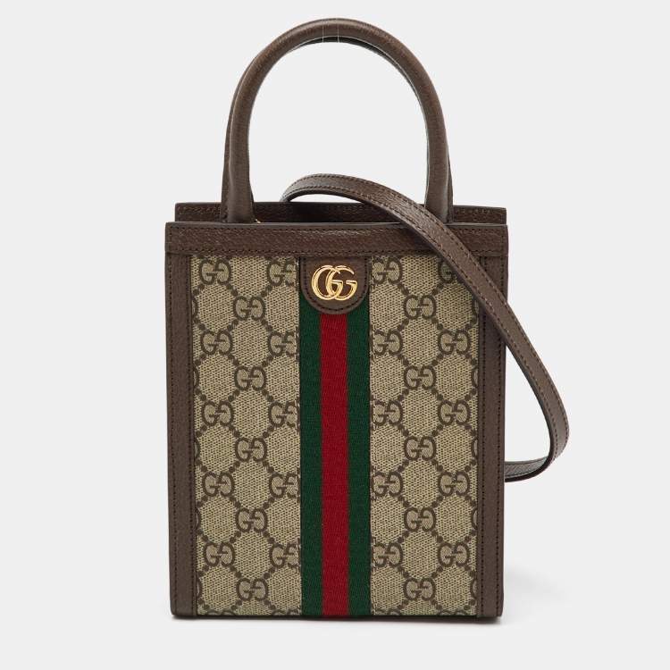 Pre Owned Gucci Beige/Brown GG Supreme Canvas and Leather Ophidia Super Mini Bag