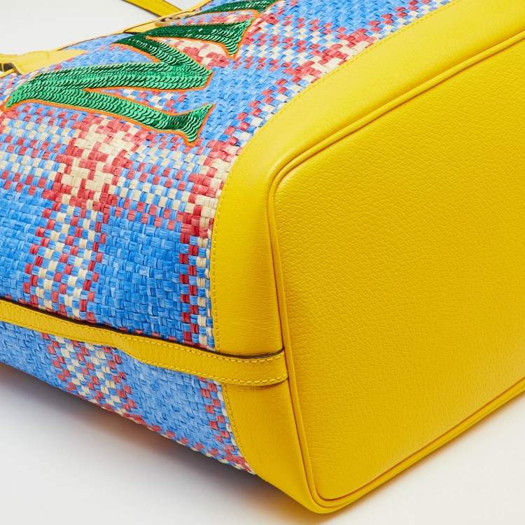 Pre Owned Gucci Multicolor Raffia and Leather Miami Sequins Large Ophidia Tote