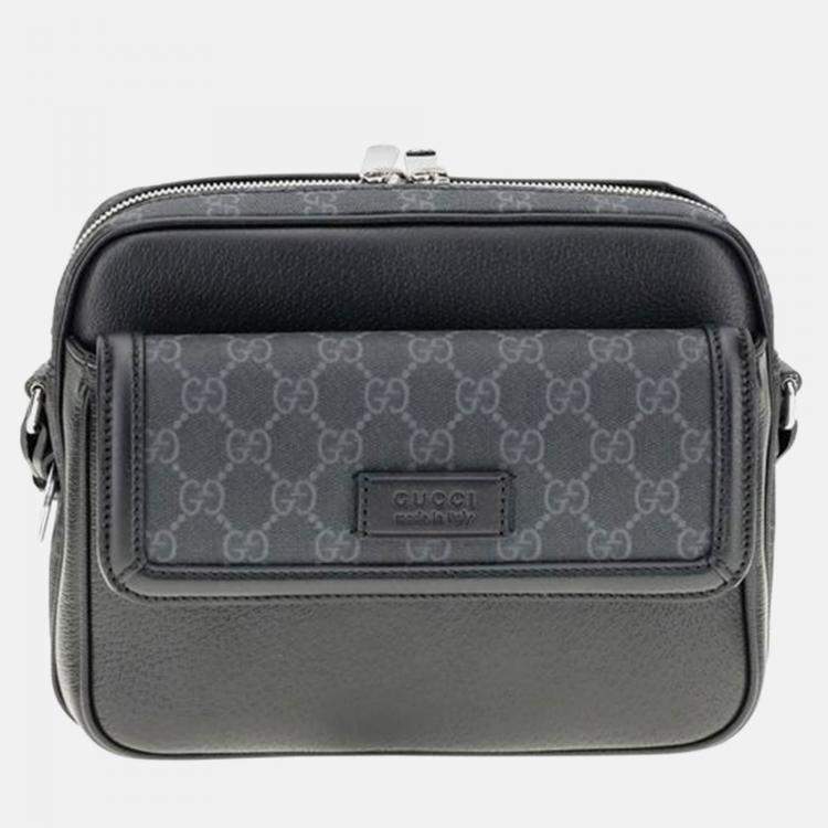 Pre Owned Gucci GG Supreme Black Canvas and Leather Messenger Bag