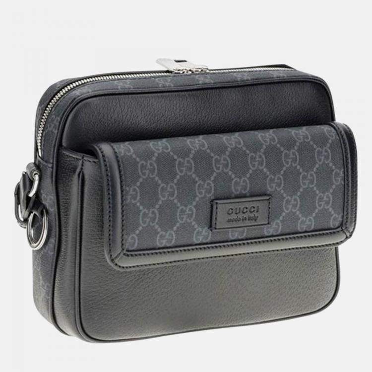 Pre Owned Gucci GG Supreme Black Canvas and Leather Messenger Bag