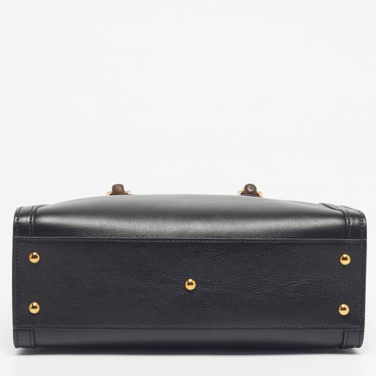 Pre Owned Gucci Black Leather Small Bamboo Diana Tote