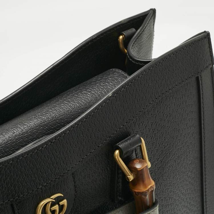 Pre Owned Gucci Black Leather Large Bamboo Diana Tote