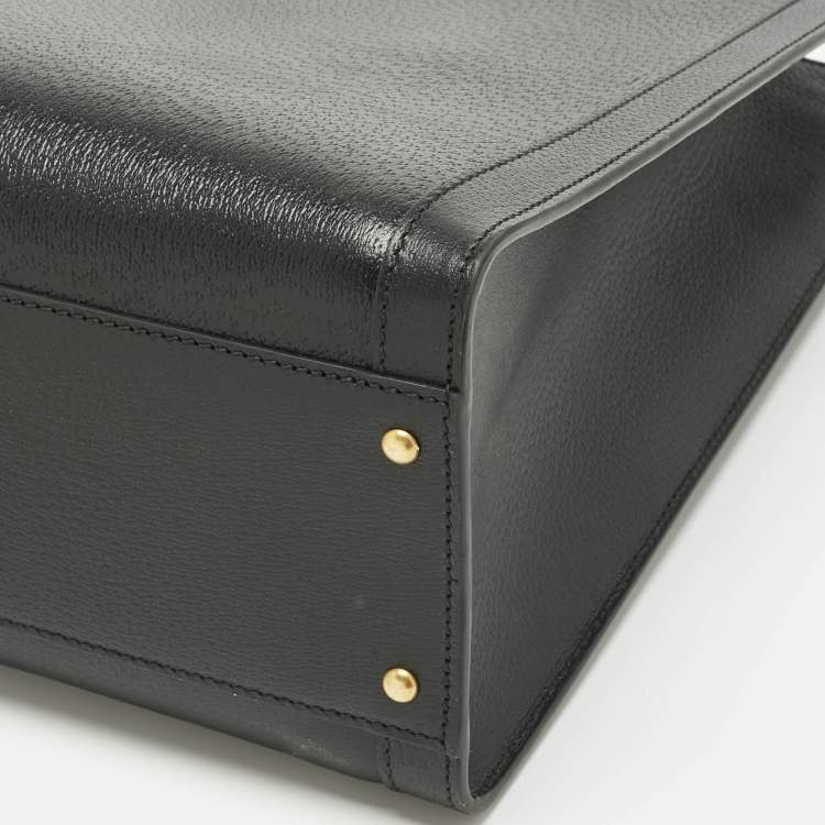 Pre Owned Gucci Black Leather Large Bamboo Diana Tote