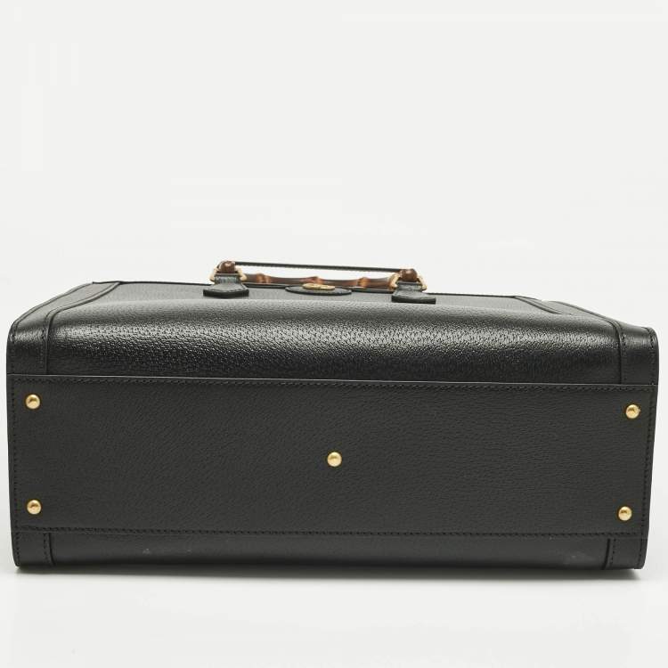 Pre Owned Gucci Black Leather Large Bamboo Diana Tote