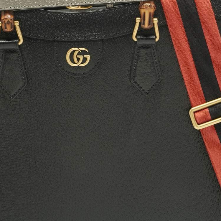 Pre Owned Gucci Black Leather Large Bamboo Diana Tote