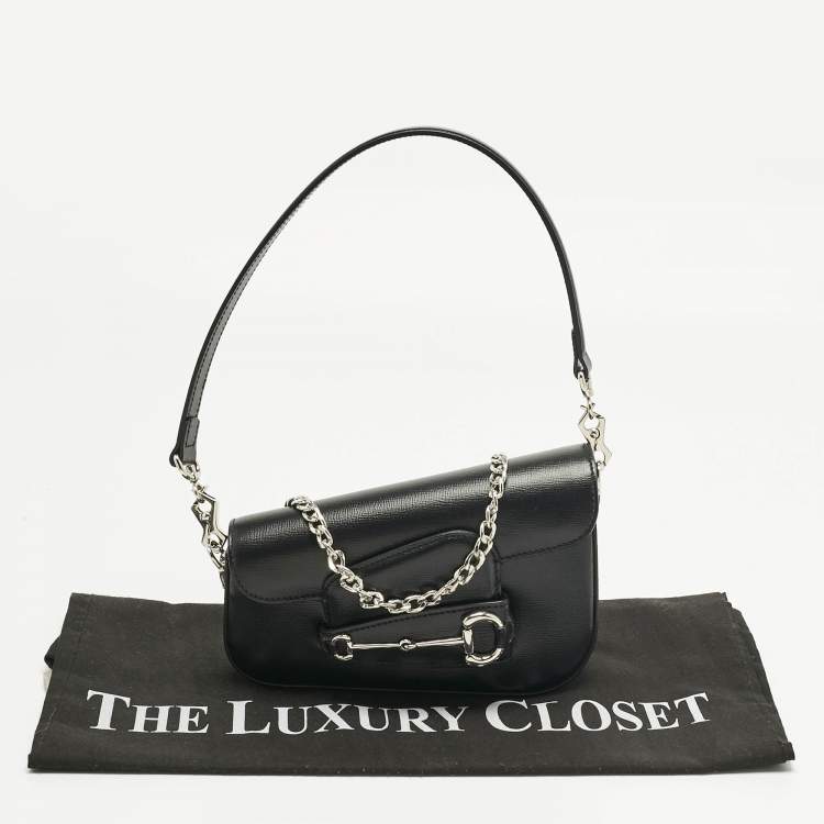 Pre Owned Gucci Black Leather Mini Horsebit 1955 Asymmetric Shoulder Bag