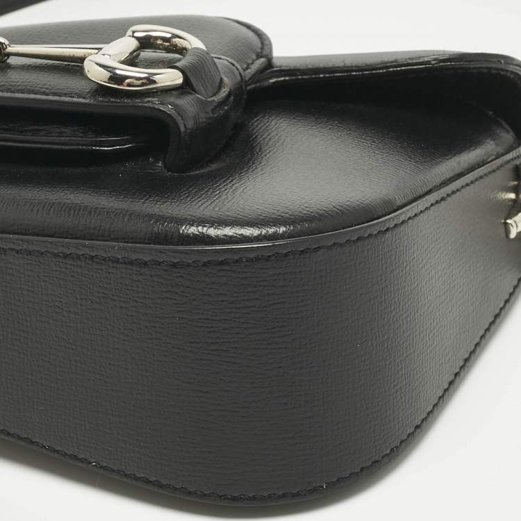 Pre Owned Gucci Black Leather Mini Horsebit 1955 Asymmetric Shoulder Bag
