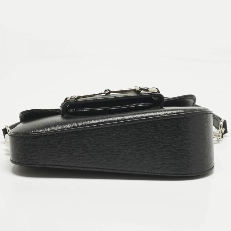 Pre Owned Gucci Black Leather Mini Horsebit 1955 Asymmetric Shoulder Bag