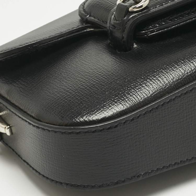 Pre Owned Gucci Black Leather Mini Horsebit 1955 Asymmetric Shoulder Bag